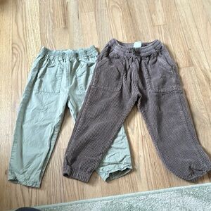 3 pairs Zara pants - corduroy, brown draw string and light weight green pull on